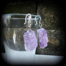 Load image into Gallery viewer, Amethyst earrings Gemstone Earrings Crystal earrings Quartz earrings Purple earrings Boho earrings Pierced ears Dangle earrings Gauges Plugs