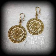 Load image into Gallery viewer, Sri Yantra Earrings, Geometric earrings, Sri Chakra earrings, Hindu jewelry, Ohm jewelry, Yoga earrings, Meditation jewelry, Buddha earrings