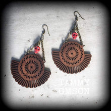 Load image into Gallery viewer, Goddess of Death earrings Kali Maa earrings Wood earrings Mandala earrings Skull earring Kali earrings Hindu earrings Tunnel dangles Gauges