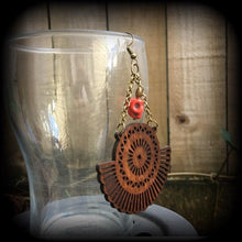 Load image into Gallery viewer, Goddess of Death earrings Kali Maa earrings Wood earrings Mandala earrings Skull earring Kali earrings Hindu earrings Tunnel dangles Gauges