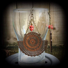 Load image into Gallery viewer, Goddess of Death earrings Kali Maa earrings Wood earrings Mandala earrings Skull earring Kali earrings Hindu earrings Tunnel dangles Gauges