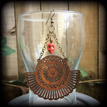 Load image into Gallery viewer, Goddess of Death earrings Kali Maa earrings Wood earrings Mandala earrings Skull earring Kali earrings Hindu earrings Tunnel dangles Gauges