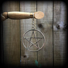 Load image into Gallery viewer, Silver pentagram earrings Witchy Boho Wicca Pagan Pentacle Hippie Evil Coven earrings Gauges Plug earrings Tunnel earrings Pierced ears 8mm
