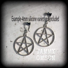 Load image into Gallery viewer, 4mm 5mm 6mm 8mm 10mm Pentagram ear hangers Pentacle Tunnel dangles Gauged earrings Plug dangles Tunnel hangers Plug hangers Hanging gauges