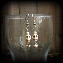 Load image into Gallery viewer, Skull earrings Voodoo earrings Loa jewelry Erzulie earrings Skull jewelry Los Muertos jewelry Heart earrings Tunnel earrings Plug dangles