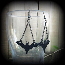 Load image into Gallery viewer, Bat earrings Dangle earrings Halloween earrings Gothic earrings Animal earrings Pierced ears Stretched lobes 8g tunnel dangles Plug earring