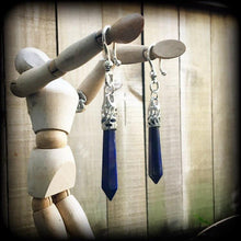 Load image into Gallery viewer, 2 gauge Lapis Lazuli ear weights 6mm gemstone ear hangers 4mm plug dangles 0 gauge earrings 8mm hanging gauges 8mm tunnel earrings tunnels