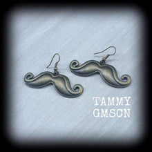 Load image into Gallery viewer, Novelty earrings Hipster earrings Kitsch earrings Retro earrings Steampunk earrings Moustache earrings Tapers Stretched ears Tunnels Plugs