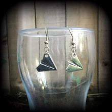 Load image into Gallery viewer, Plane earrings, Cute earrings, Retro earrings, Origami earrings, Origami jewelry, Wanderlust jewelry, Tunnel dangles, Travel jewelry, Gauges