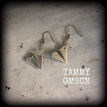 Load image into Gallery viewer, Plane earrings, Cute earrings, Retro earrings, Origami earrings, Origami jewelry, Wanderlust jewelry, Tunnel dangles, Travel jewelry, Gauges