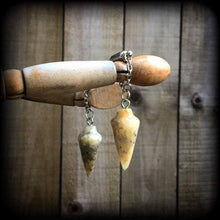 Load image into Gallery viewer, Lace agate earrings 8mm tunnel earrings Gemstone earrings Agate earrings Tunnel dangles Crystal earrings Lace agate jewellry Plug earrings