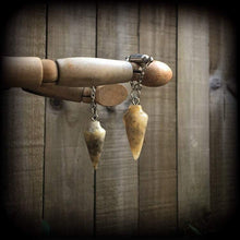 Load image into Gallery viewer, Lace agate earrings 8mm tunnel earrings Gemstone earrings Agate earrings Tunnel dangles Crystal earrings Lace agate jewellry Plug earrings