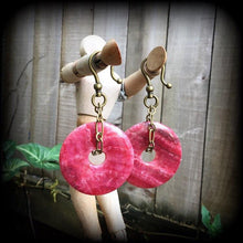 Load image into Gallery viewer, Gemstone Earrings Rhodochrosite Stone Earrings Crystal Pink Boho Tunnel earrings Plug earrings Dangle earrings Gauged earrings Pierced ears
