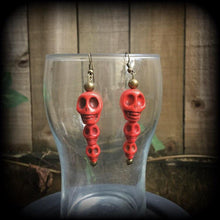 Load image into Gallery viewer, Goddess of Death earrings, Red skull earrings, Goddess earrings, Kali Maa jewelry, Stone earrings, Parvati jewelry, Tunnel earrings, Plugs