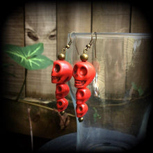 Load image into Gallery viewer, Goddess of Death earrings, Red skull earrings, Goddess earrings, Kali Maa jewelry, Stone earrings, Parvati jewelry, Tunnel earrings, Plugs