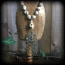 Load image into Gallery viewer, Voodoo Necklace, Fleur De Lis, Skull necklace, Voodou jewelry, Loa jewlery, Erzulie necklace, Day of the Dead, Skull jewelry, Santeria