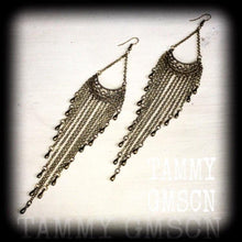 Load image into Gallery viewer, Chandelier earrings Goddess earrings Dangle earrings Artemis Goddess earrings Tunnel dangles Gauged earrings Plug earrings Pierced ears 2g