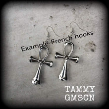 Load image into Gallery viewer, 2 gauge tunnel dangles 6mm plug earrings Ankh ear hangers Egyptian ear weights 00 gauge Tunnel weights Hanging gauges 0 gauge Plug dangles