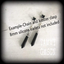 Load image into Gallery viewer, Black onyx earrings Gemstone earrings Chakra earrings Pendulum earrings Dangle earrings Plug earrings Tunnel earrings Boho earrings Gauges