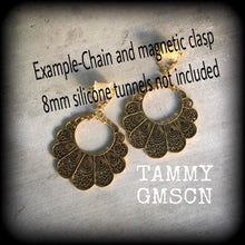 Load image into Gallery viewer, Artemis 0 gauge ear weights Boho 10mm ear hangers Tunnel dangles Shield Plug earrings Gauged earrings Stretched ears Tunnel earrings 2g 4g