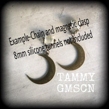 Load image into Gallery viewer, 8gauge 6g 4g 2g 0g Crescent Moon ear hangers Moon Ear weights 00g Plug dangles Hanging gauges Gauged earrings Esoteric Gauges Tunnel dangles