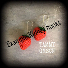 Load image into Gallery viewer, Strawberry earrings, Fruit earrings, Food jewelry, Vegan, Tunnel earrings, Novelty earrings, Plug earrings, Earrings for pierced ears