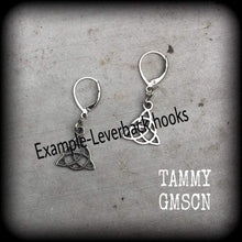 Load image into Gallery viewer, Charmed earrings Triquetra earrings Trinity Knot earrings Pagan earrings Celtic earrings Irish knot earrings Plug earrings Tunnel earrings