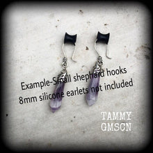 Load image into Gallery viewer, 2 gauge 6mm Amethyst ear weights Light weight ear hangers Gemstone tapers 7mm tunnel dangles 8mm plug dangles Gauged dangles Gauged earrings