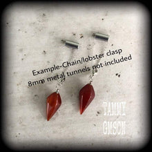 Load image into Gallery viewer, 2 gauge ear weights 6mm ear hangers Jasper weights Red jasper gauged earrings for stertched lobes Hanging gauges Tunnel dangles Plug dangles