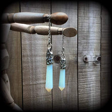 Load image into Gallery viewer, Opalite ear hangers, Gemstone ear weights, Moonstone, Plug dangles, Gauged earrings, Tunnel dangles, Hanging gauges, Plug dangles 00g 0g 2g