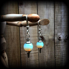 Load image into Gallery viewer, 6mm, 0 gauge gemstone ear hangers, 8mm ear weights, 00 gauge, Moonstone weights, Opalite tunnel dangles, 10mm Plug dangles, Gauged earrings