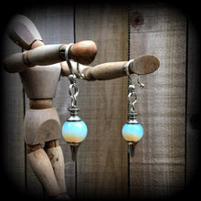 Load image into Gallery viewer, 6mm, 0 gauge gemstone ear hangers, 8mm ear weights, 00 gauge, Moonstone weights, Opalite tunnel dangles, 10mm Plug dangles, Gauged earrings