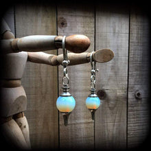 Load image into Gallery viewer, 6mm, 0 gauge gemstone ear hangers, 8mm ear weights, 00 gauge, Moonstone weights, Opalite tunnel dangles, 10mm Plug dangles, Gauged earrings