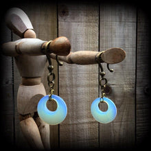 Load image into Gallery viewer, Opalite ear weights, Gauged earrings, Moonstone weights, Plug dangles, Hanging gauges, Gauged earrings, Tunnel dangles, 00g 0g 2g 4g 6g 8g