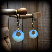 Load image into Gallery viewer, Opalite ear weights, Gauged earrings, Moonstone weights, Plug dangles, Hanging gauges, Gauged earrings, Tunnel dangles, 00g 0g 2g 4g 6g 8g