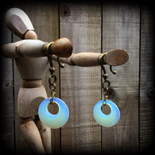 Load image into Gallery viewer, Opalite ear weights, Gauged earrings, Moonstone weights, Plug dangles, Hanging gauges, Gauged earrings, Tunnel dangles, 00g 0g 2g 4g 6g 8g