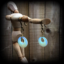 Load image into Gallery viewer, Opalite ear weights, Gauged earrings, Moonstone weights, Plug dangles, Hanging gauges, Gauged earrings, Tunnel dangles, 00g 0g 2g 4g 6g 8g