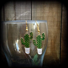 Load image into Gallery viewer, Cactus earrings Succulent earrings Plant jewelry Vegan earrings Plug earrings Tunnel earrings Leverback hooks Kidney hooks Gauged earrings