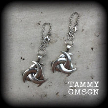 Load image into Gallery viewer, 0 gauge tunnel earrings Norse tunnel dangles 8mm plug earrings Odins Horn ear weights Asatru jewelry Hanging gauges Gauged earrings Gauges