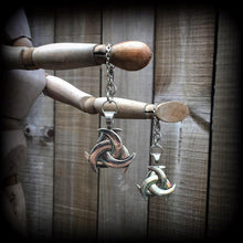 Load image into Gallery viewer, 0 gauge tunnel earrings Norse tunnel dangles 8mm plug earrings Odins Horn ear weights Asatru jewelry Hanging gauges Gauged earrings Gauges