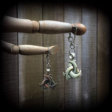 Load image into Gallery viewer, 0 gauge tunnel earrings Norse tunnel dangles 8mm plug earrings Odins Horn ear weights Asatru jewelry Hanging gauges Gauged earrings Gauges