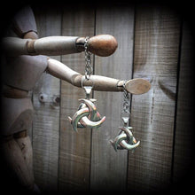 Load image into Gallery viewer, 0 gauge tunnel earrings Norse tunnel dangles 8mm plug earrings Odins Horn ear weights Asatru jewelry Hanging gauges Gauged earrings Gauges