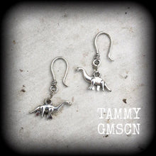Load image into Gallery viewer, Dinosaur earrings Diplodocus T Rex Dinosaur jewelry T-Rex Science earrings Jurassic earrings Tunnel earrings Plug earrings Pierced ears 3mm