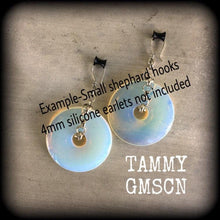 Load image into Gallery viewer, 2 gauge opalite ear weights Moonstone ear hangers Tunnel dangles Hanging gauges Gauged earrings Tunnel earrings Gauged earrings 00g 0g 2g 4g