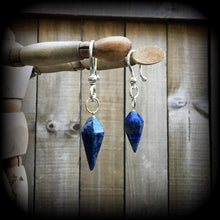 Load image into Gallery viewer, 2 gauge ear weights Light weight ear hangers Lapis Lazuli 6mm gemstone tapers Tunnel dangles Hanging gauges 6mm plug dangles Gauged earrings