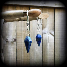 Load image into Gallery viewer, 2 gauge ear weights Light weight ear hangers Lapis Lazuli 6mm gemstone tapers Tunnel dangles Hanging gauges 6mm plug dangles Gauged earrings