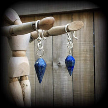 Load image into Gallery viewer, 2 gauge ear weights Light weight ear hangers Lapis Lazuli 6mm gemstone tapers Tunnel dangles Hanging gauges 6mm plug dangles Gauged earrings