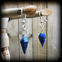 Load image into Gallery viewer, 2 gauge ear weights Light weight ear hangers Lapis Lazuli 6mm gemstone tapers Tunnel dangles Hanging gauges 6mm plug dangles Gauged earrings
