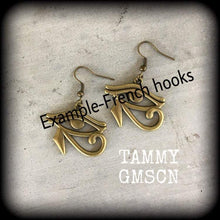 Load image into Gallery viewer, Eye of Horus earrings Eye of Ra Eye of Horus Egyptian Evil eye Occult Esoteric Plug earrings Gauged earrings Pierced ears Tunnel earrings