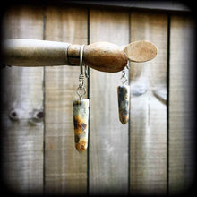 Load image into Gallery viewer, Agate earrings Gemstone earrings Gauged earrings Stone earring Lace agate earrings Organic earrings Pierced ears Stretched ears 3mm Gauges